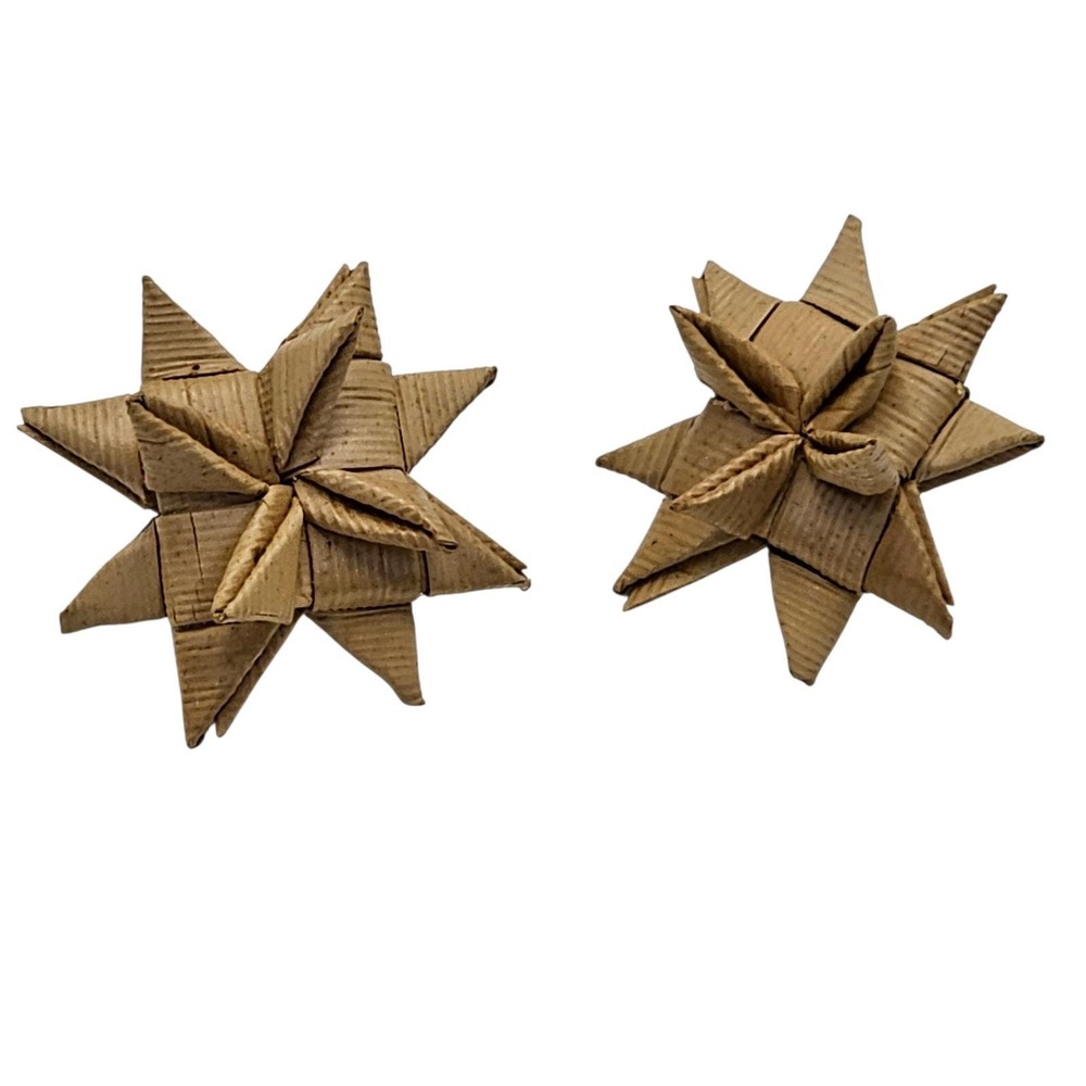 Handmade Paper Origami Star Stud Earrings Tan‎ Woven Geometric Starburst 1.25"